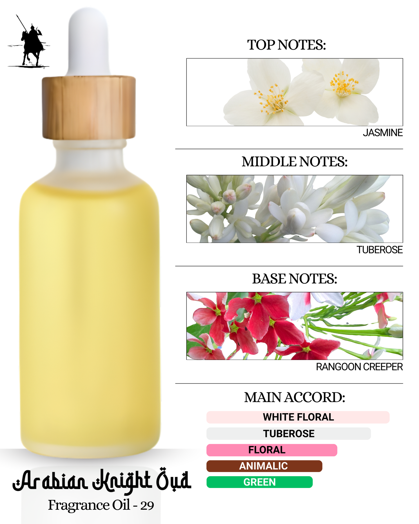 Fragrance Oil 29 – Inspired by Gucci Bloom. Alcohol-free Arabian perfume oil with jasmine, tuberose, and rangoon creeper. White floral, tuberose, floral, animalic, green. 5ml • 10ml • 15ml • 20ml • 30ml