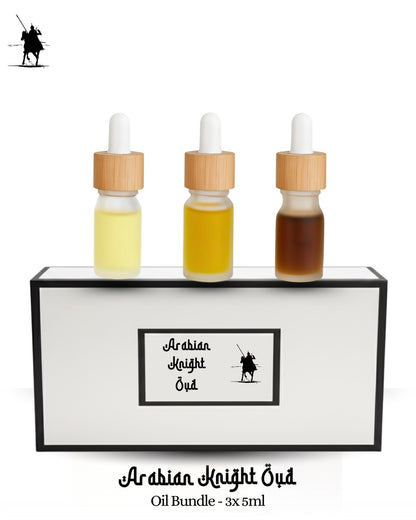 Bundle of 3 x 5ml premium Arabian perfume oils for £25 – save £11. Alcohol-free, natural, long-lasting fragrances. Perfect for gifting or personal use.