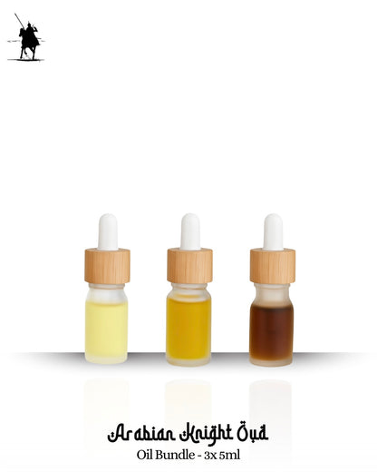 Bundle of 3 x 5ml premium Arabian perfume oils. Alcohol-free, natural, long-lasting fragrances. Perfect for gifting or personal use.