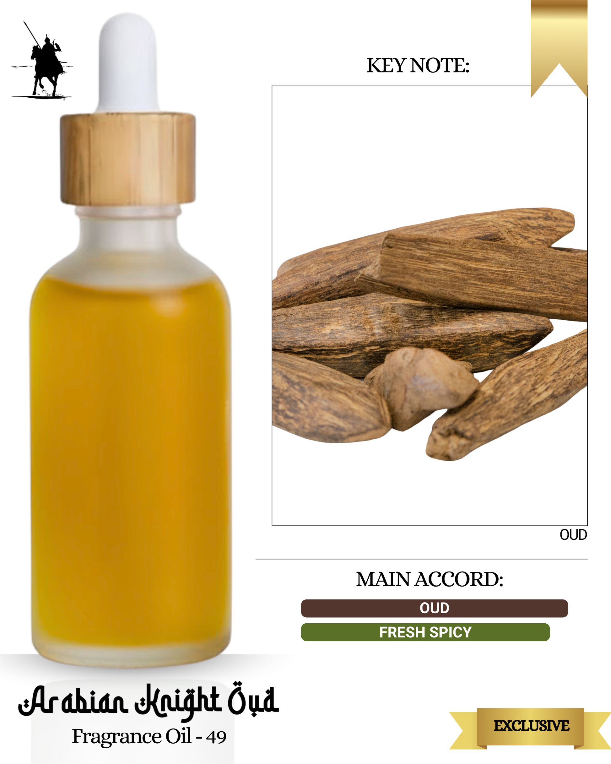 Exclusive Fragrance Oil 49 – Inspired by Dahn Al Oud. Alcohol-free, natural Arabian perfume oil with oud and fresh spicy notes. 5ml • 10ml • 15ml • 20ml • 30ml