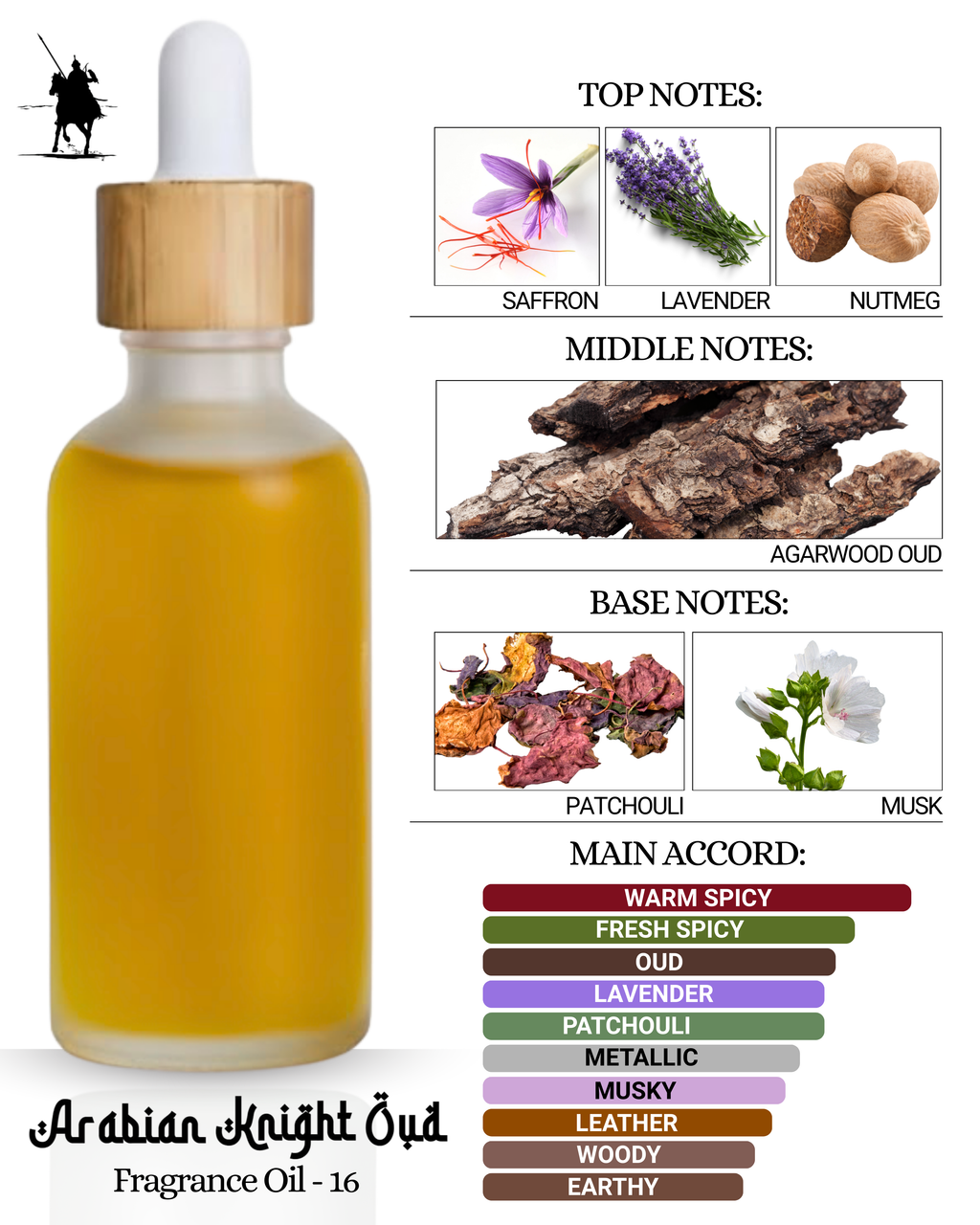 Fragrance Oil 16 – Inspired by Initio Oud for Greatness. Alcohol-free, natural Arabian perfume oil with saffron, nutmeg, lavender, oud, patchouli, and musk notes. 5ml • 10ml • 15ml • 20ml • 30ml
