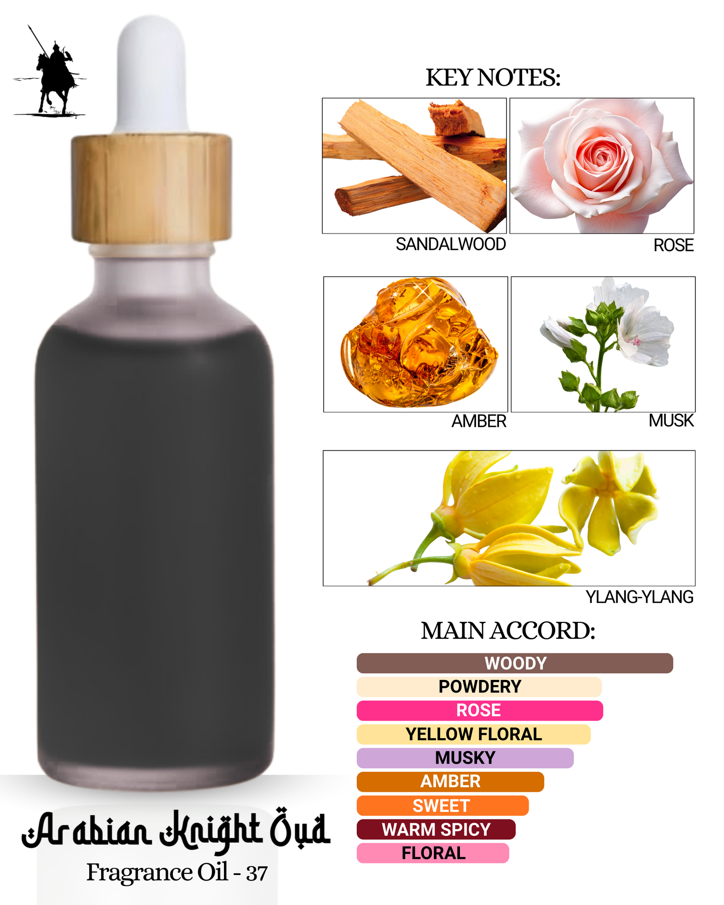 Fragrance Oil 37 – Inspired by Al Hajar. Alcohol-free, natural Arabian perfume oil with sandalwood, rose, amber, musk, and ylang-ylang. 5ml • 10ml • 15ml • 20ml • 30ml