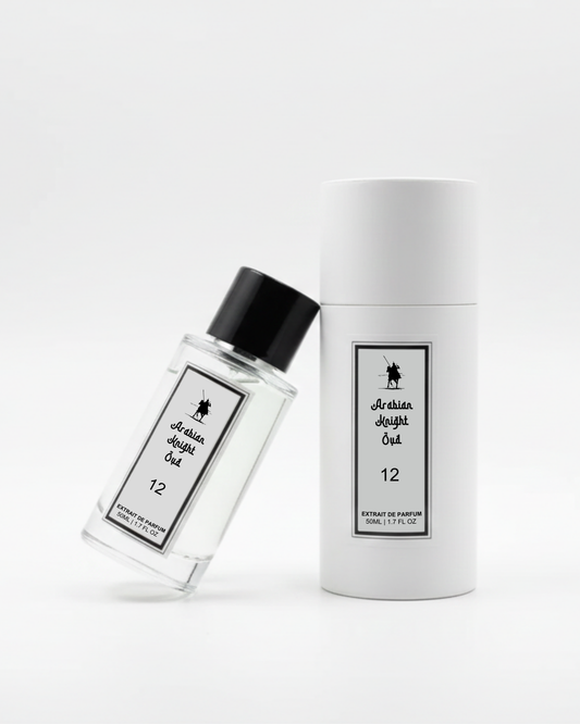 Perfume Spray 12 – 50ml, inspired by Louis Vuitton Ombre Nomade. Alcohol-free Arabian fragrance with oud, amber, rose, smoky, woody, and warm spicy notes. Long-lasting scent.