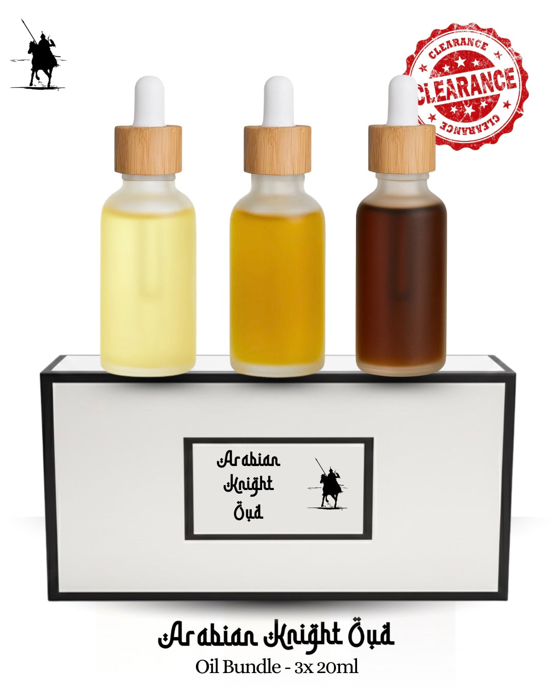 Clearance bundle of 3 x 20ml premium Arabian perfume oils for £60 – save £9. Alcohol-free, natural, long-lasting fragrances. Ideal for gifting or personal use.